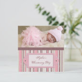 Invitation Baptême rose et marron (Debout devant)