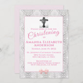 Invitation Baptême Rose Faux Lace / Christening (Devant / Derrière)