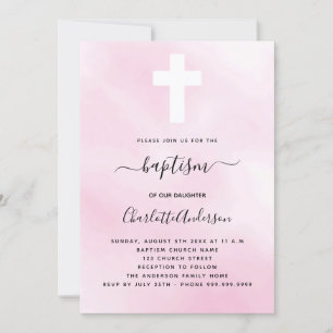 Invitation Baptême rose fille de ciel croiser minimaliste mod