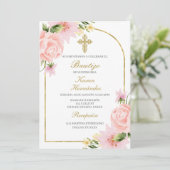 Invitation Baptême rose Fleur Espagnol (Debout devant)