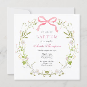 Invitation Baptême rose floral