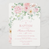 Invitation Baptême rose Floral Hydrangea Botanical Blooms (Devant / Derrière)