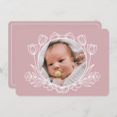 Invitation Baptême rose floral simple (Devant / Derrière)