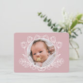 Invitation Baptême rose floral simple (Debout devant)