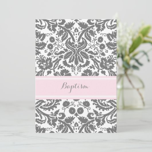 Invitation Baptême rose Grey (Debout devant)