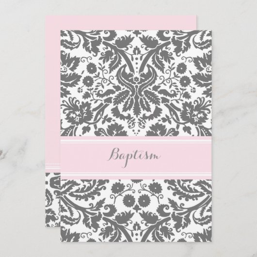 Invitation Baptême rose Grey (Devant / Derrière)