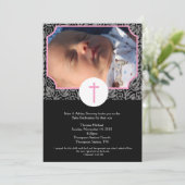 Invitation Baptême rose/gris/noir Dédicace bébé 5x7 photo (Debout devant)