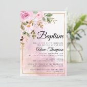 Invitation Baptême rose or et Rose marbre (Debout devant)