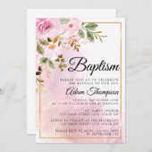 Invitation Baptême rose or et Rose marbre (Devant / Derrière)