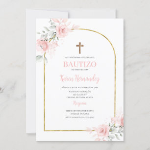 Invitation Baptême rose pâle espagnol