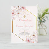 Invitation Baptême rose rousse fille (Debout devant)