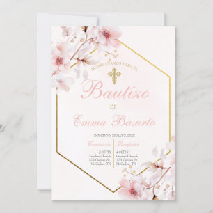 Invitation Baptême rose rousse fille