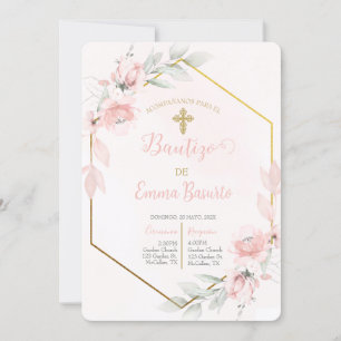 Invitation Baptême rose rousse fille