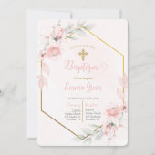 Invitation Baptême rose rousse fille (Devant)