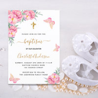 Baptême rose rousse florales papillon fille