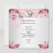 Invitation Baptême rose Silver Coeur Croix Fille Rose 5 (Dos)