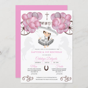 Invitation Baptême rose Silver Mexicain Baby Charra Ballons