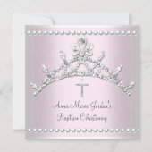 Invitation Baptême rose Tiara argent blanc Pearl Diamond (Devant)