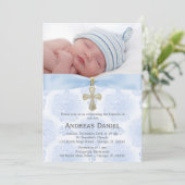 Invitation Baptême Roses bleus avec photo (Debout devant)
