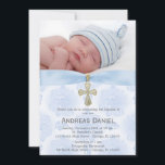 Invitation Baptême Roses bleus avec photo<br><div class="desc">Il y a dans différents arrière - plans et clipart. Copyright ©Delighful Doodles</div>