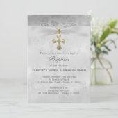 Invitation Baptême Roses d'argent (Debout devant)