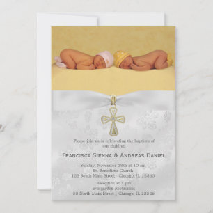 Invitation Baptême Roses d'argent avec photo