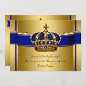 Invitation Baptême royal bleu et or (Devant / Derrière)