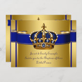 Invitation Baptême royal bleu et or (Devant / Derrière)