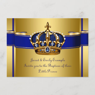 Invitation Baptême royal bleu et or