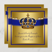 Invitation Baptême royal bleu et or (Devant / Derrière)