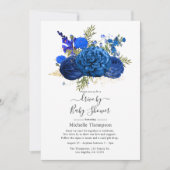 Invitation Baptême Royal Bleu et Or à Faux Feuille Dorée (Devant)