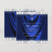Invitation Baptême Royal Bleu Garçon (Devant / Derrière)