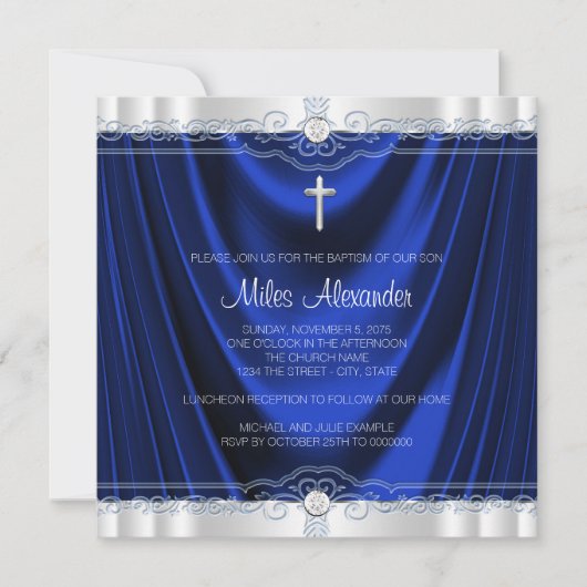 Invitation Baptême Royal Bleu Garçon (Devant)