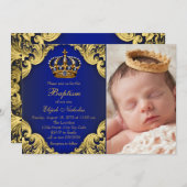Invitation Baptême Royal Blue Gold (Devant / Derrière)