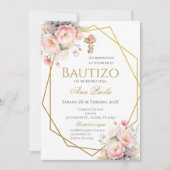 Invitation Baptême Ruban Rose Espagnol (Devant)