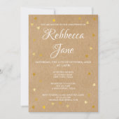 Invitation Baptême rustique Christening Gold Hearts (Devant)