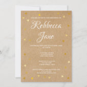 Invitation Baptême Rustique Cœur Doré (Devant)