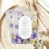 Invitation Baptême rustique Élégant Violet & Fleurs Jaunes