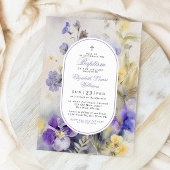 Invitation Baptême rustique Élégant Violet & Fleurs Jaunes