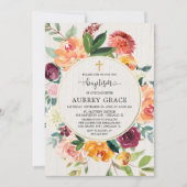 Invitation Baptême rustique floral d'aquarelle de Bourgogne (Devant)