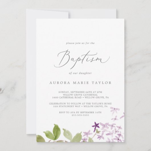 Invitation Baptême rustique Lilac (Devant)