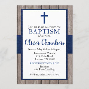 Invitation Baptême Rustique Marine & Boy Boy Boy