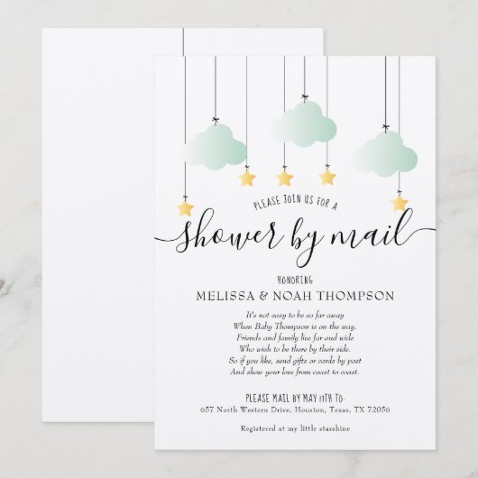 Invitation Baptême rustique par la poste, Sprinkle de longue  (Devant / Derrière)