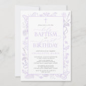 Invitation Baptême Saint et 1er anniversaire Lilac Lavender F (Devant)