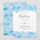 Invitation Baptême Salé bleu marine aquarelle (Devant / Derrière)