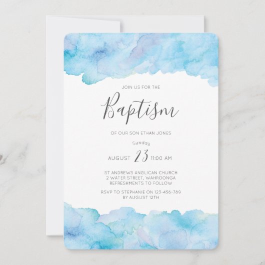 Invitation Baptême Salé bleu marine aquarelle (Devant)