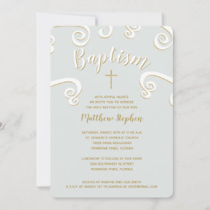 Invitation Baptême se répand en poudre bleu et or