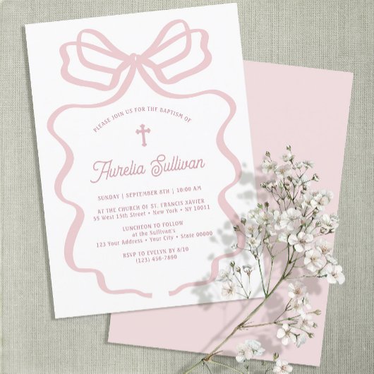 Invitation Baptême simple à la corne rose
