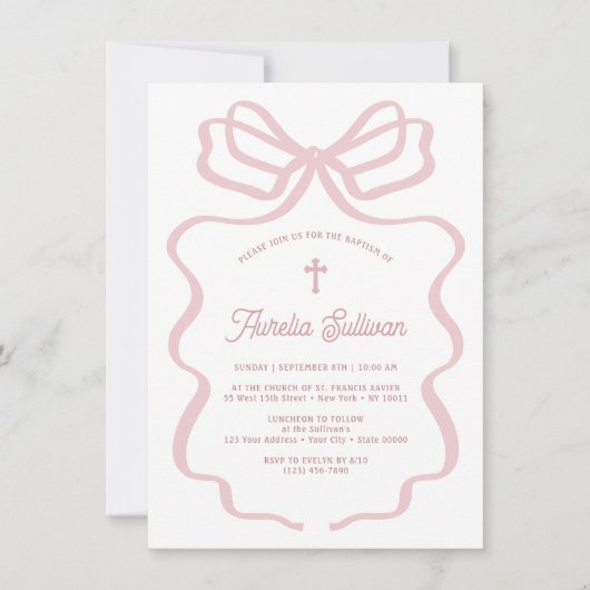 Invitation Baptême simple à la corne rose (Devant)