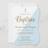 Invitation Baptême Simple Bleu Blanc Or Moderne Étalé (Devant)